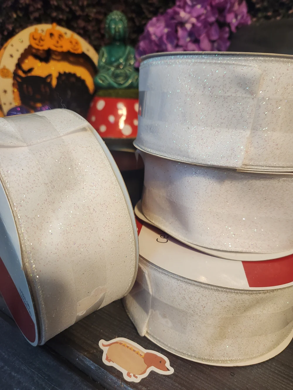 Celebrate It White Glitter Wired Ribbon Holiday Decor 2.5 Inch Set Of 4